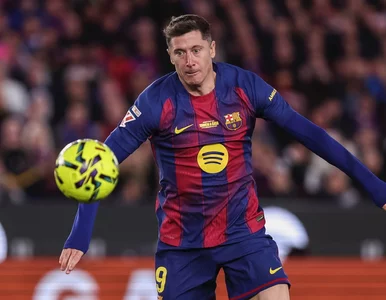 Miniatura: Robert Lewandowski z trafieniem do siatki....